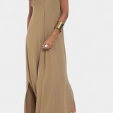 Vestido Maxi Felisa Sin Mangas en Color Sólido y Silueta Elegante