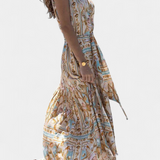 Vestido Largo de Seda Teófila con Estampado de Tesoros del Océano