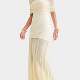 Vestido Maxi Alodia con Capa de Malla