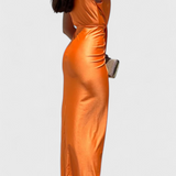 Vestido Midi Lakisha Con Pliegues y Escote Profundo