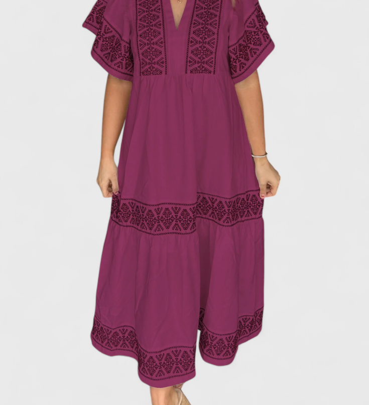 Vestido Maxi Boho Allona con Escote en V y Corte Relajado