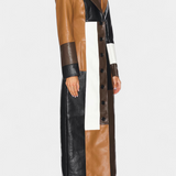 Norelle Abrigo Trench de Cuero Patchwork