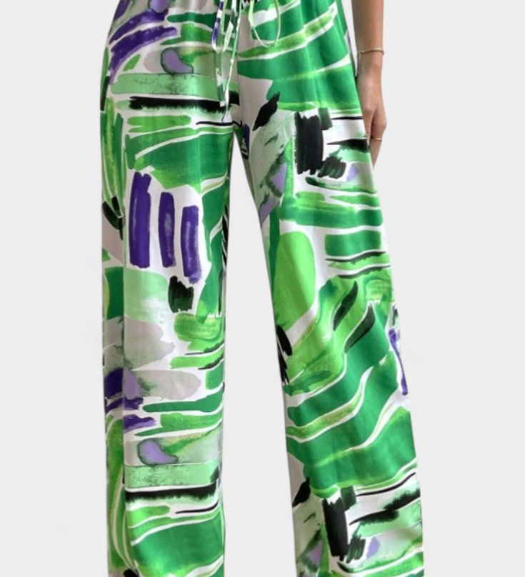 Senda Pantalones de Pierna Ancha con Estampado Abstracto
