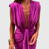 Vestido Midi Lakisha Con Pliegues y Escote Profundo