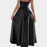 Vestido Midi Jacquard Gilda con Espalda Abierta y Cintura Alta