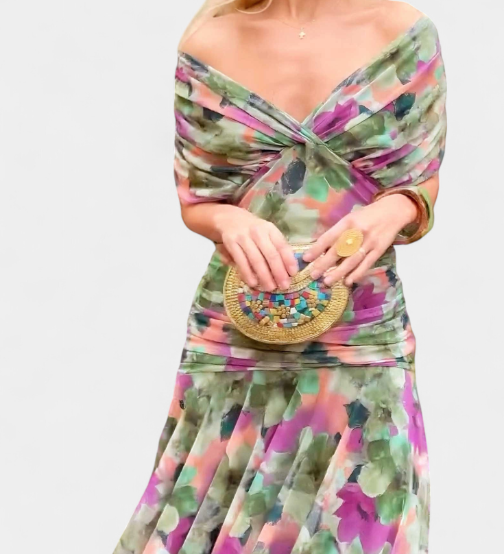 Magda™ | Vestido largo floral con escote en V
