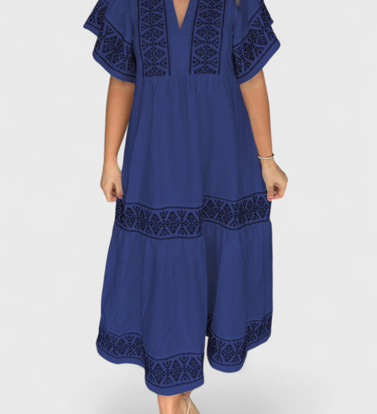 Vestido Maxi Boho Allona con Escote en V y Corte Relajado