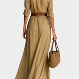 Vestido Maxi Souline con Solapa y Mangas Largas