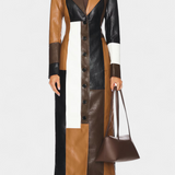 Norelle Abrigo Trench de Cuero Patchwork