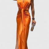 Vestido Midi Lakisha Con Pliegues y Escote Profundo