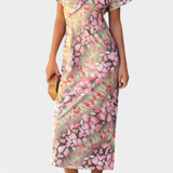 Vestido Triana con Estampado Abstracto y Escote en V
