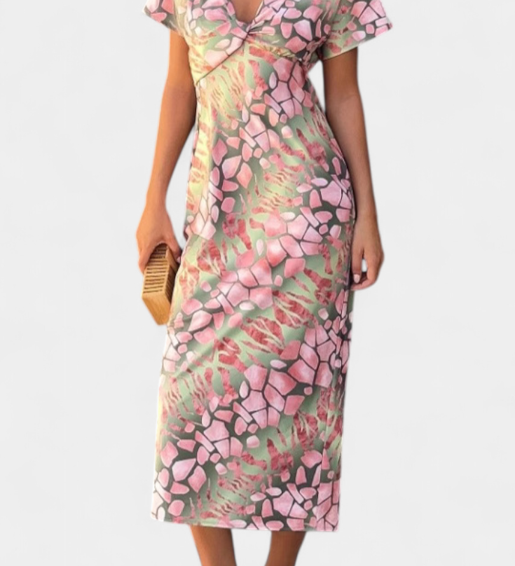 Vestido Triana con Estampado Abstracto y Escote en V