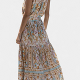 Vestido Largo de Seda Teófila con Estampado de Tesoros del Océano