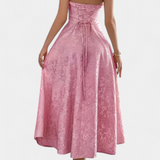 Vestido Midi Jacquard Gilda con Espalda Abierta y Cintura Alta