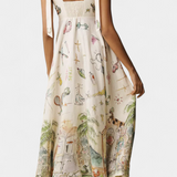 Vestido Largo con Lazos y Estampado Floral de Fantasía