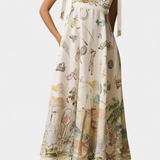 Vestido Largo con Lazos y Estampado Floral de Fantasía