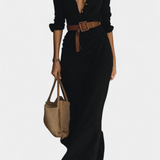Vestido Maxi Souline con Solapa y Mangas Largas