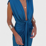 Vestido Midi Lakisha Con Pliegues y Escote Profundo