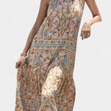 Vestido Largo de Seda Teófila con Estampado de Tesoros del Océano