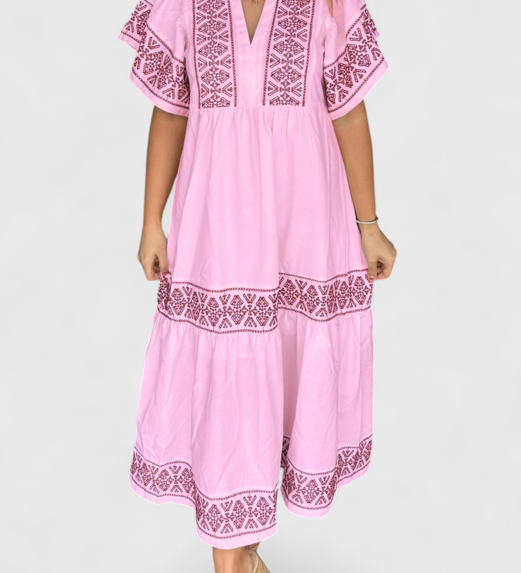 Vestido Maxi Boho Allona con Escote en V y Corte Relajado