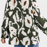 Blusa Filomena con Media Abotonadura y Mangas Abullonadas en Estampado Floral Abstracto