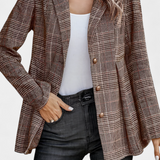 Calico Blazer Peplum a Cuadros con Solapa de Muesca