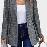 Calico Blazer Peplum a Cuadros con Solapa de Muesca