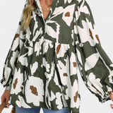 Blusa Filomena con Media Abotonadura y Mangas Abullonadas en Estampado Floral Abstracto