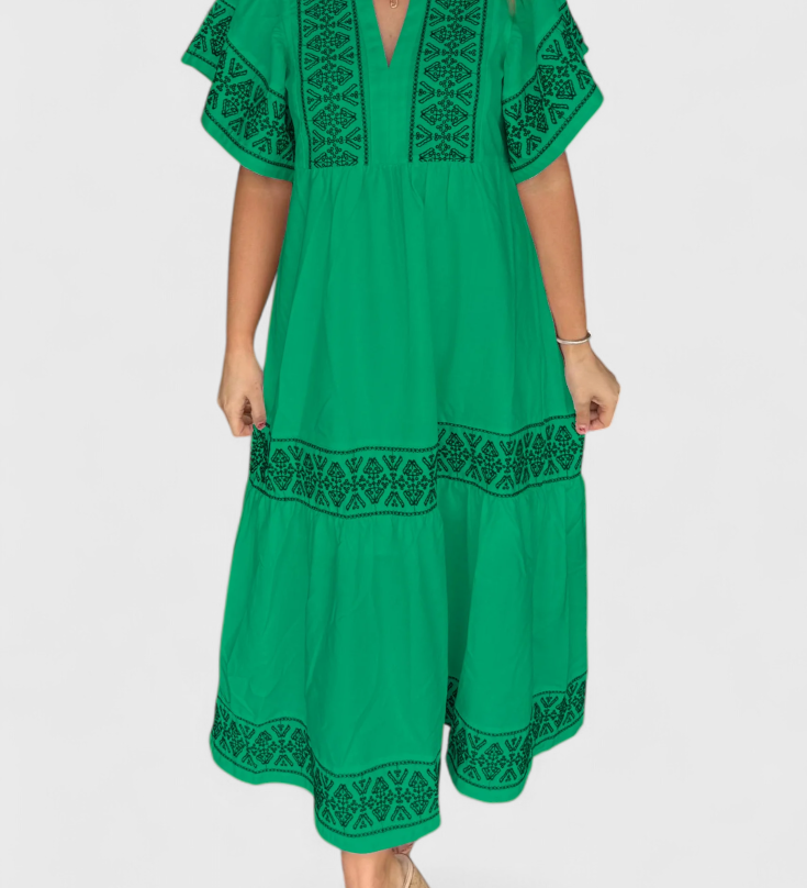 Vestido Maxi Boho Allona con Escote en V y Corte Relajado