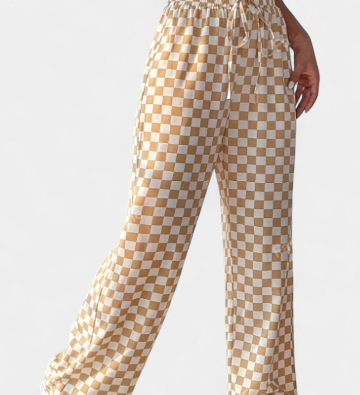 Hilaria Pantalones de Pierna Ancha con Estampado a Cuadros
