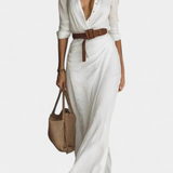 Vestido Maxi Souline con Solapa y Mangas Largas