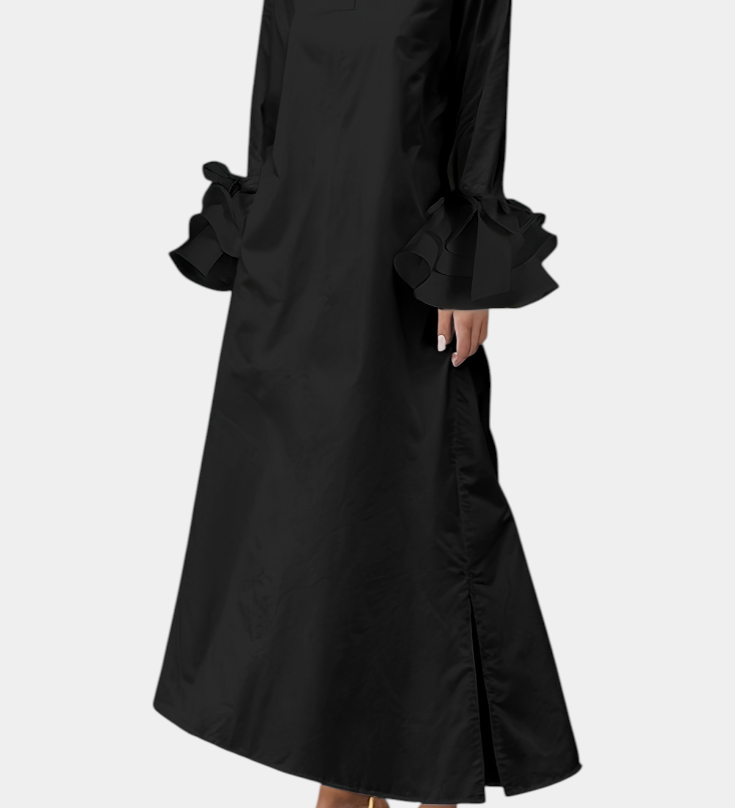 Vestido Urbano Largo Ramona con Cuello de Camisa y Mangas Voladas