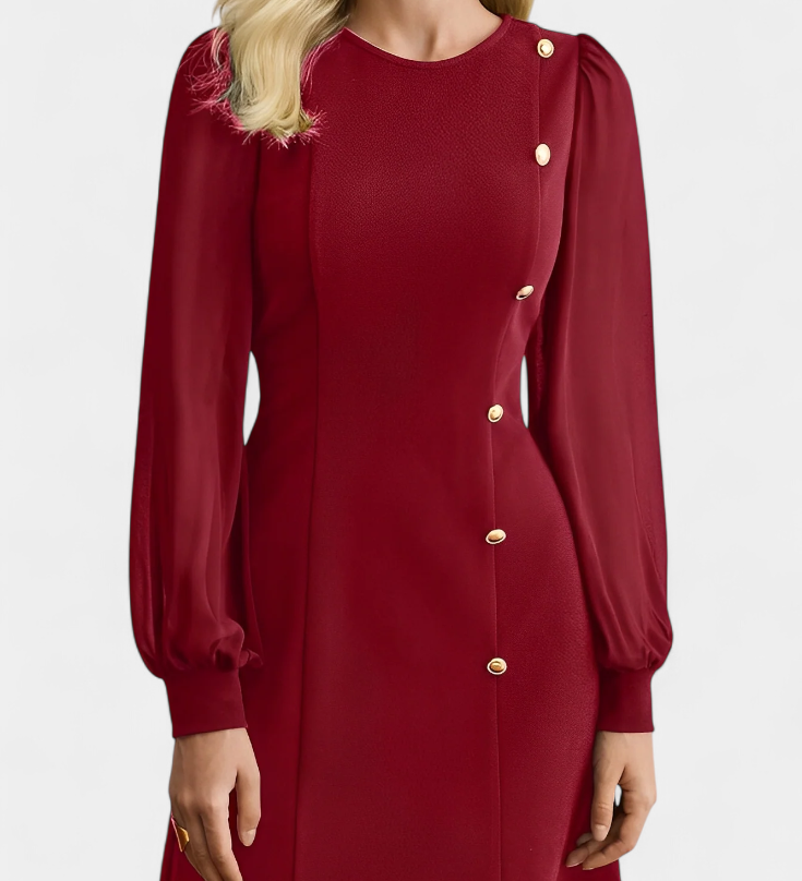 Vestido Jacequeline A-Line con Botones y Cuello Redondo