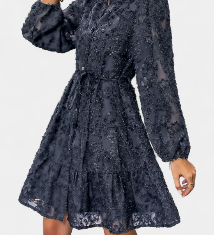 Vestido Camisa Soreia con Mangas Largas Texturizadas