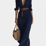 Vestido Maxi Souline con Solapa y Mangas Largas