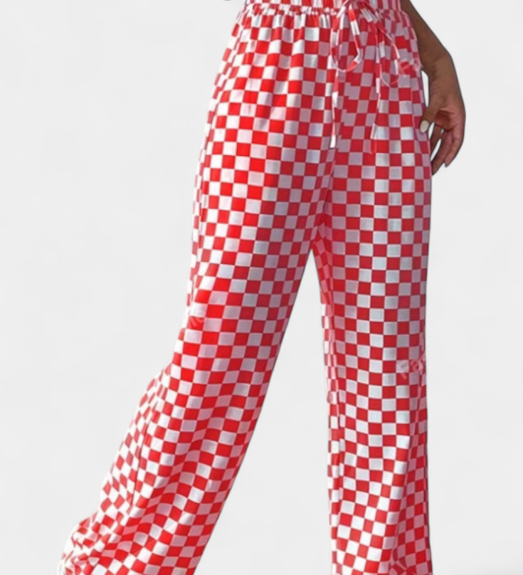 Hilaria Pantalones de Pierna Ancha con Estampado a Cuadros