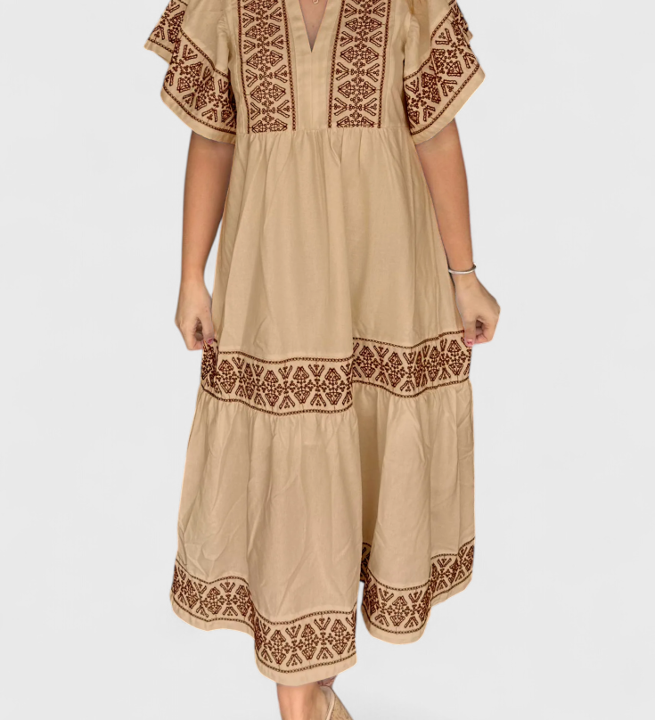 Vestido Maxi Boho Allona con Escote en V y Corte Relajado