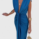 Vestido Midi Lakisha Con Pliegues y Escote Profundo
