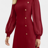 Vestido Jacequeline A-Line con Botones y Cuello Redondo