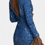 Vestido Largo de Noche Adèle con Espalda Descubierta y Brillo Invernal