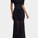 Vestido Maxi Alodia con Capa de Malla