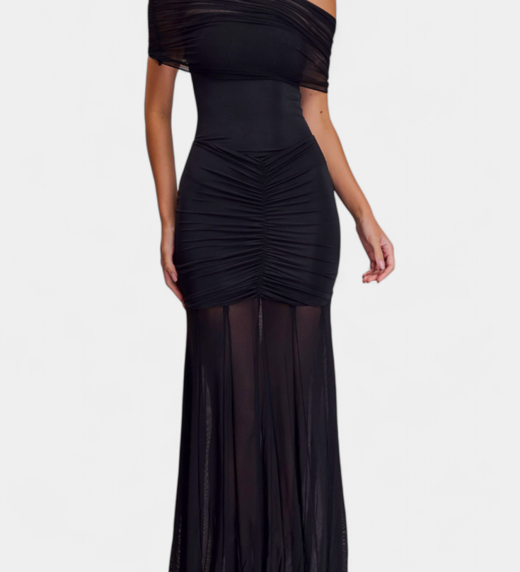 Vestido Maxi Alodia con Capa de Malla