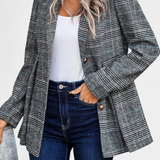 Calico Blazer Peplum a Cuadros con Solapa de Muesca