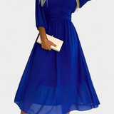 Vestido Midi Elegante Dorina con Escote en V y Mangas Livianas