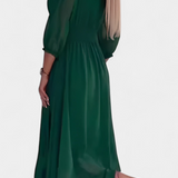 Vestido Midi Elegante Dorina con Escote en V y Mangas Livianas