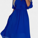 Vestido Midi Elegante Dorina con Escote en V y Mangas Livianas