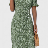 Vestido Midi Floral Joana con Escote en V y Mangas Cortas