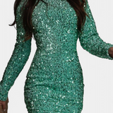 Vestido Largo de Noche Adèle con Espalda Descubierta y Brillo Invernal