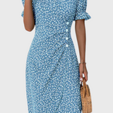 Vestido Midi Floral Joana con Escote en V y Mangas Cortas
