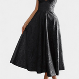 Vestido Midi Jacquard Gilda con Espalda Abierta y Cintura Alta